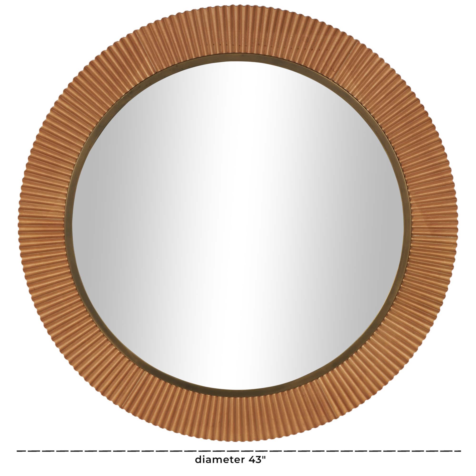 43" Brown Wood Fluted Room Wall Mirror with Scalloped Edge
